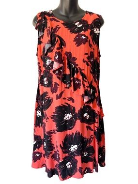 A New Day Floral Ruffle Sleeveless Dress Womens Medium Floral Red Black Shift